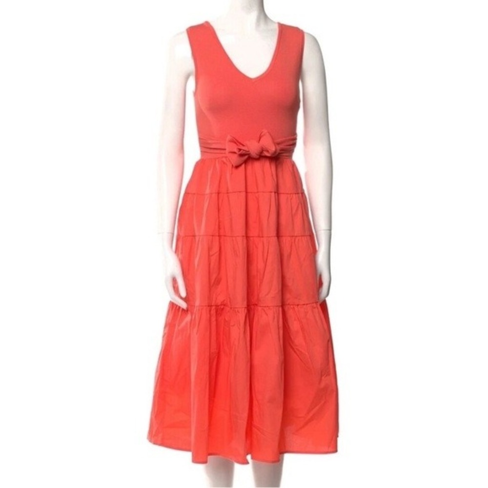 Jason Wu Coral‎ Midi Dress Tiered Sleeveless Tie Waist Casual Size M y2